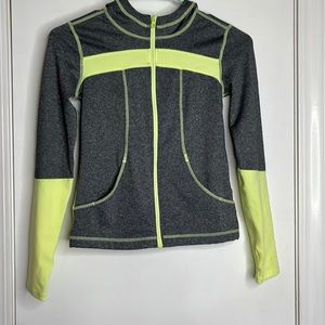 Zella girls athletic warmup jacket, grey and neon yellow, size girls M(8/10)